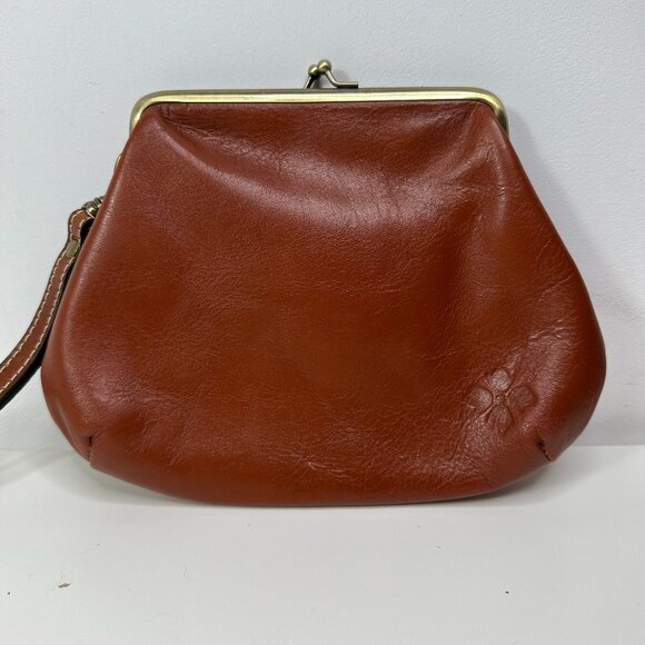 Patricia Nash Venezia Kiss Lock Brown Leather Wristlet - Picture 1 of 10